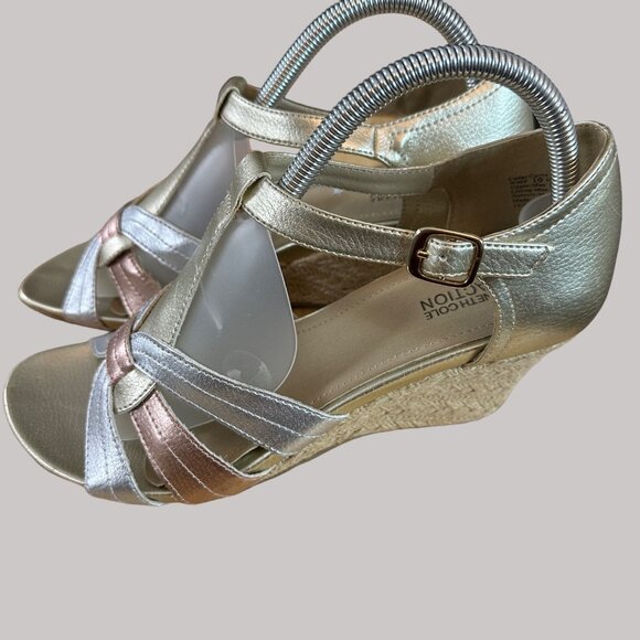AK Klein Sports Womens Metallic Wedge Sandals Size 10 - Picture 4 of 14